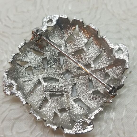 Lisner Leaves Brooch Pin Four Leafs Square Silver Vintage - Picture 9 of 9